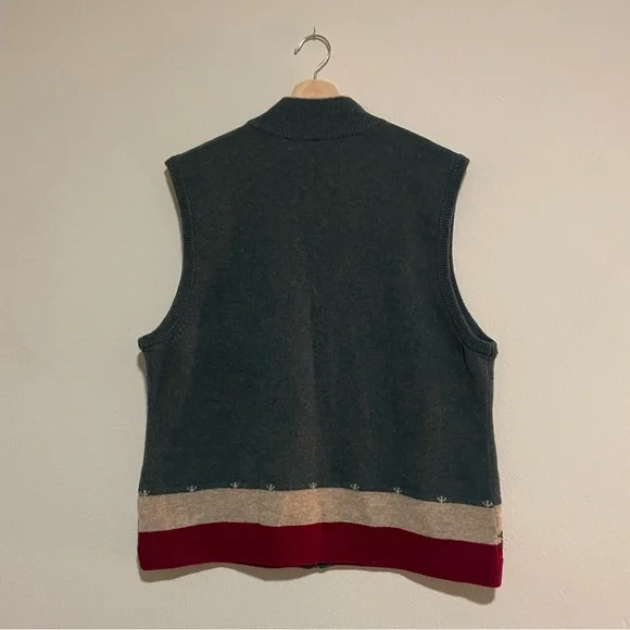 WOOLRICH Sweater Vest Wool White Sheep Green Red Full Zip, Size XL - Picture 3 of 6